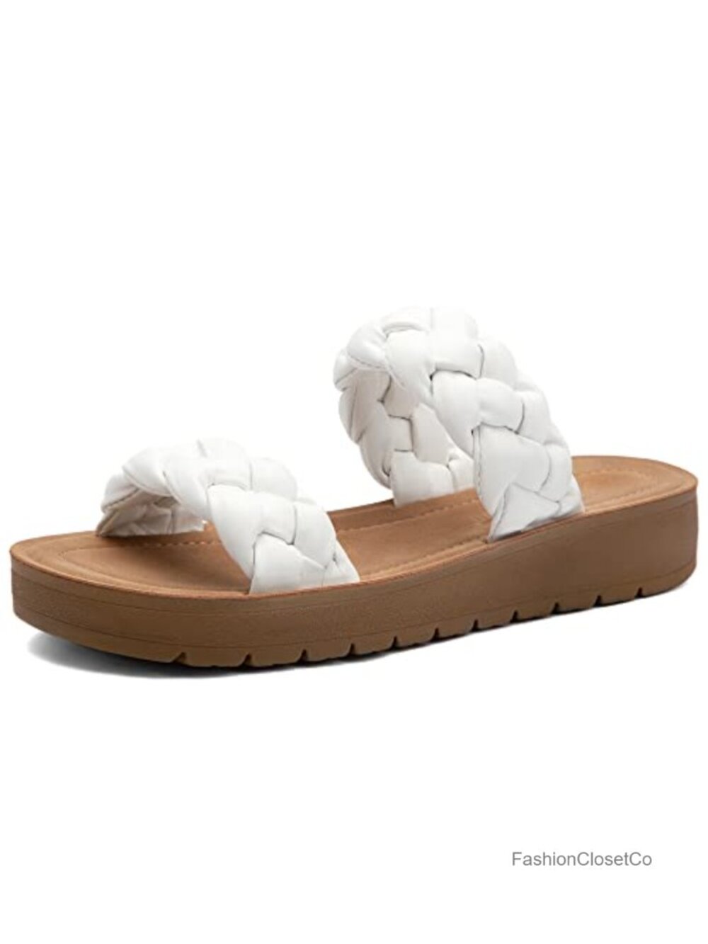 Faux Leather Braided Flat Sandals Open Toe Slide Sandals Summer Casual Mules